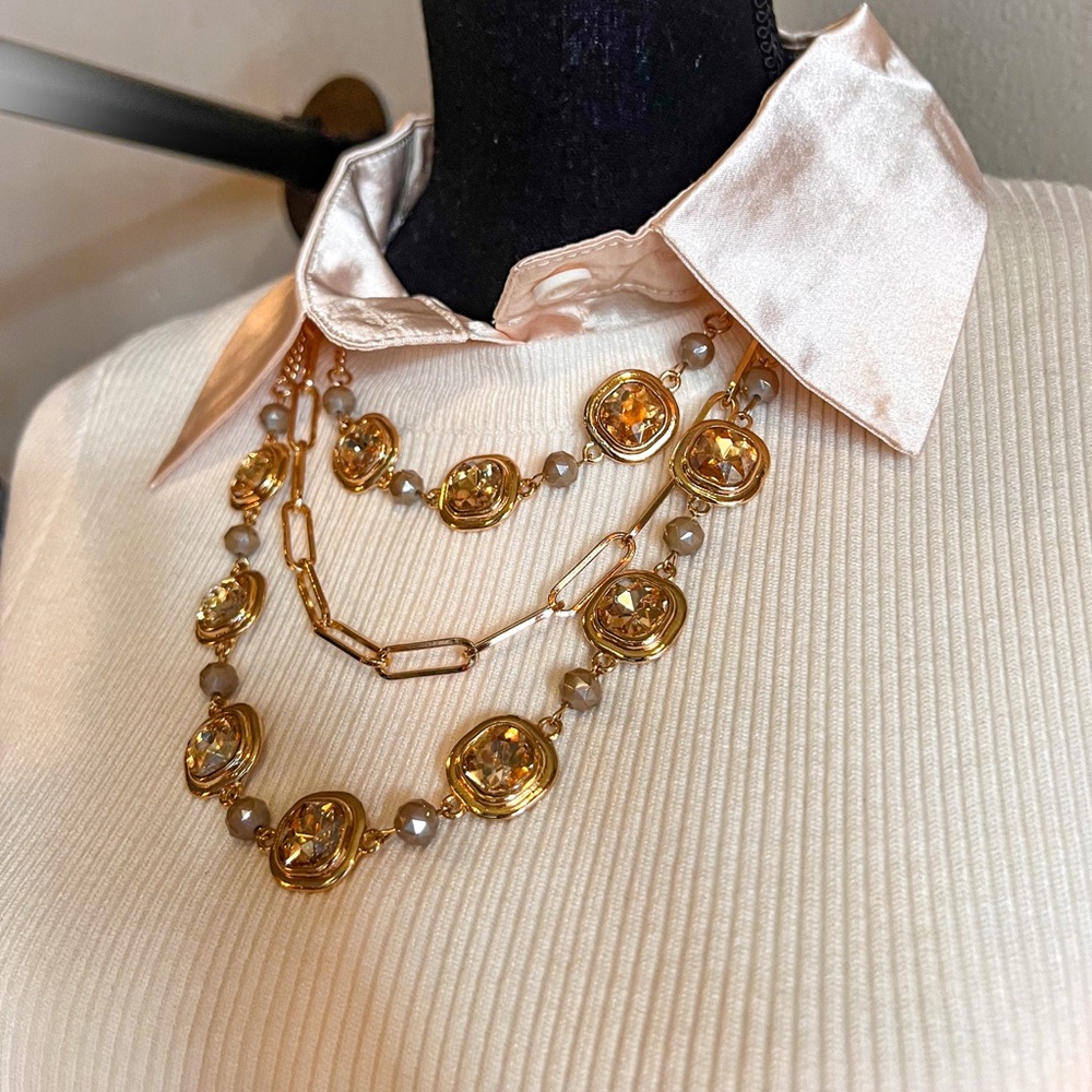 Multi chain jeweled necklace